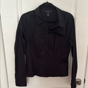 White House Black Market Black Fitted Notched Collar Button Down Shirt